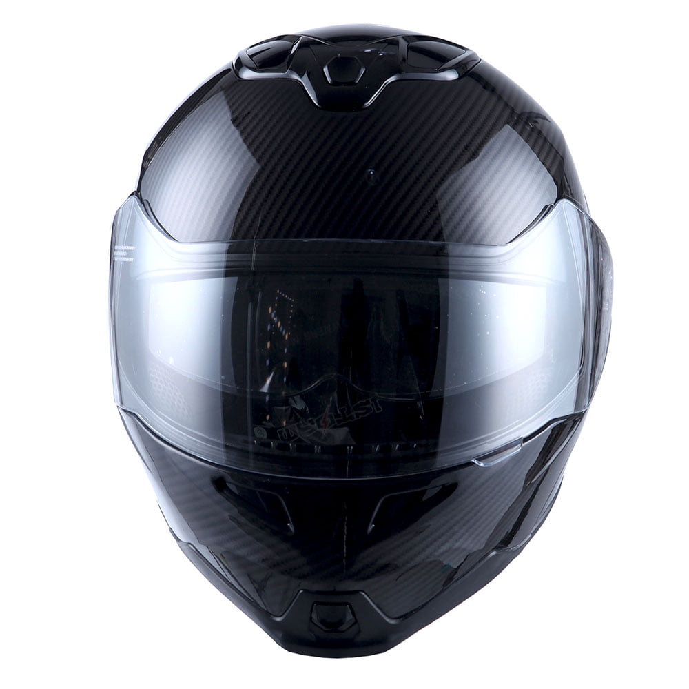 1Storm Motorcycle Street Bike Modular/Flip up Dual Visor/Sun Shield Full Face Helmet HG339 Carbon Fiber Black