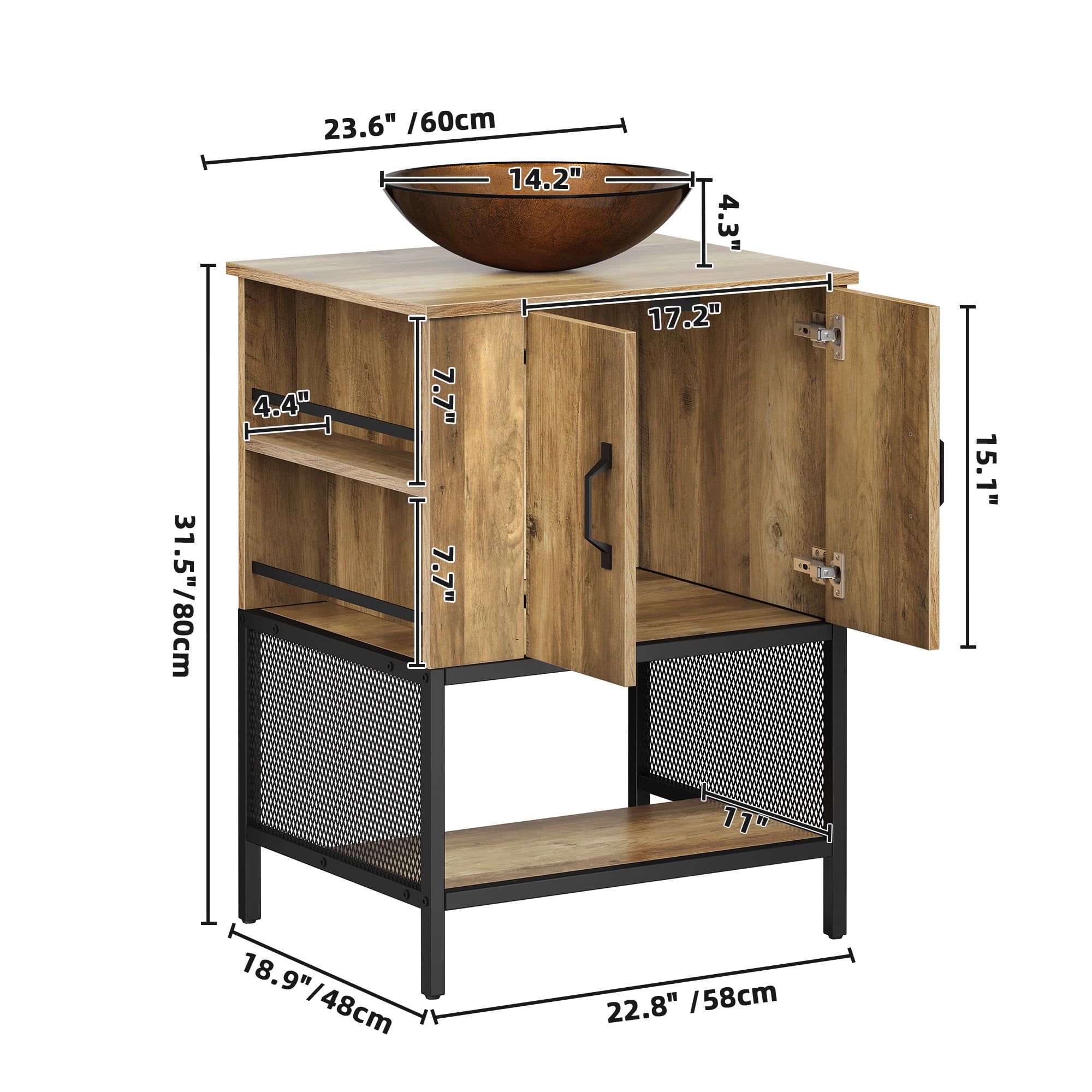 Uforic Bathroom Vanity with Countertop Sink, 24 Inch Rustic Free Standing Bathroom Storage Cabinet with Drain, Rustic OAK