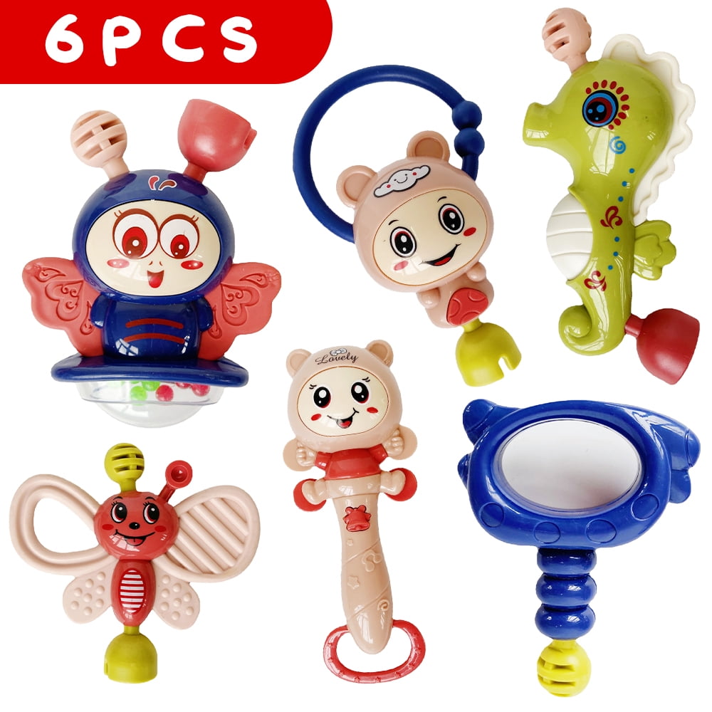 6pcs Set Handbells Developmental Toy Bells Kids Baby Rattle Toys Free Shipping 