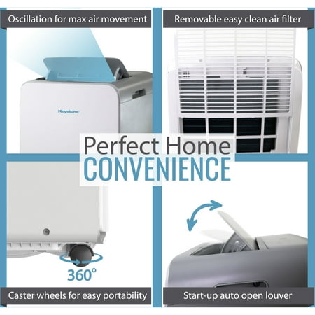 Keystone - 115V Portable Air Conditioner with Follow Me Remote Control for a Room up to 350 Sq. Ft. - White