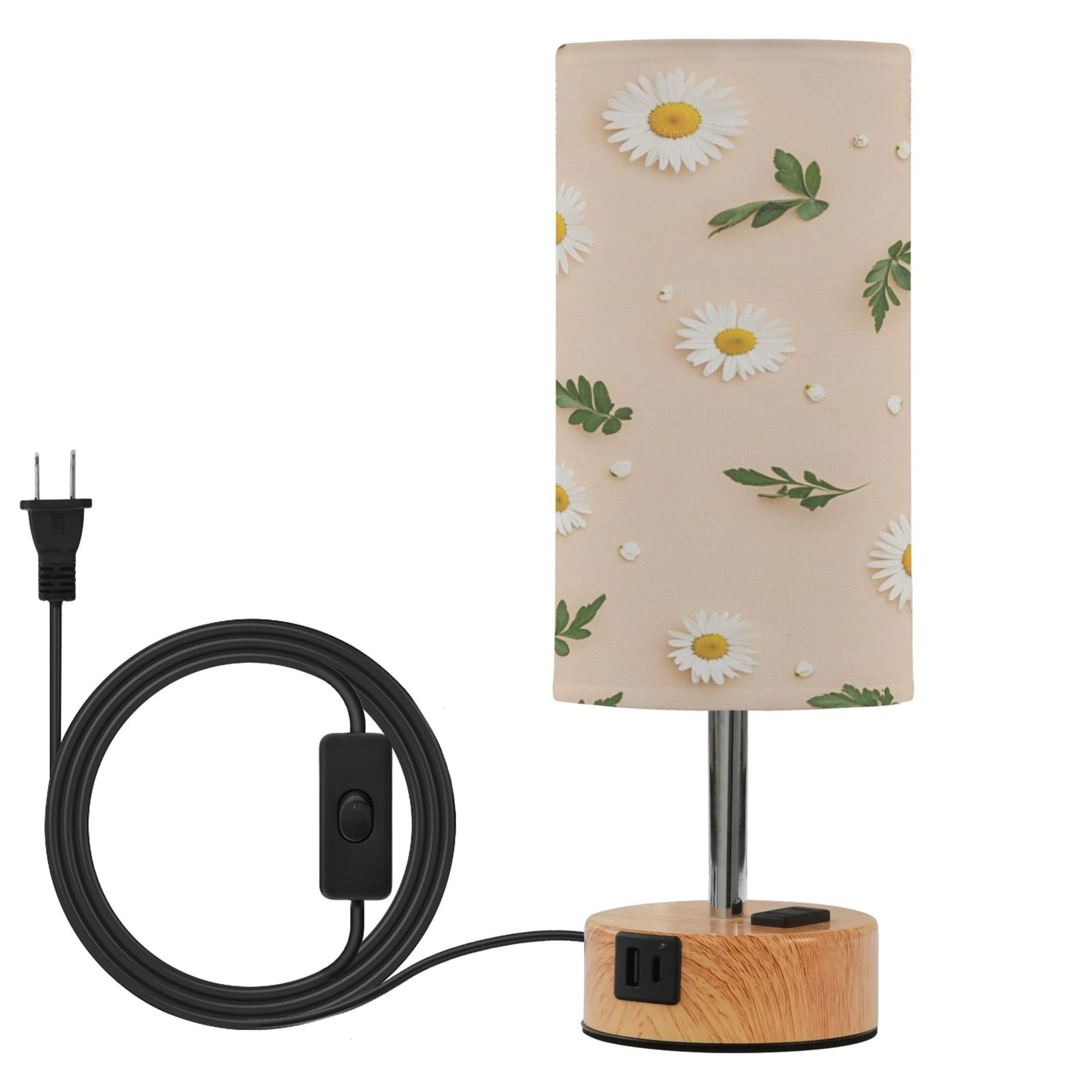 Touch Control Table Lamp with LED Bulb Bedside Lamp for Bedroom Living Room White Daisy Pattern