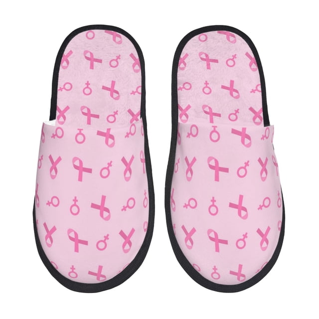 Fotbe Breast Cancer Awareness 1 Pantuflas Peludas para Mujer con Estampado, Zapatillas de Peluche, Zapatos de Invierno para Casa, Uso Interior y Exterior-Medium