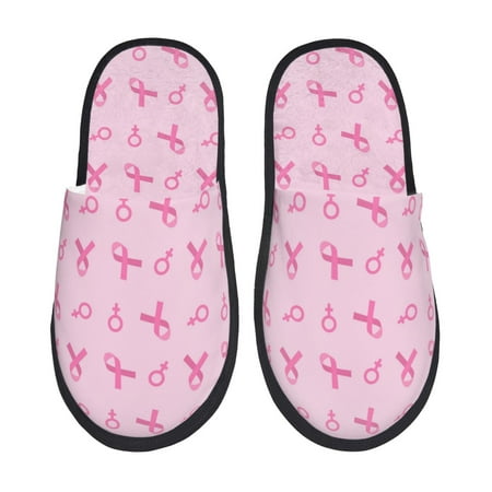 

Sikiie Breast Cancer Awareness 1 Fuzzy Slip-on Slippers Warm Cozy Soft Lightweight Memory Foam Indoor House ShoesLarge