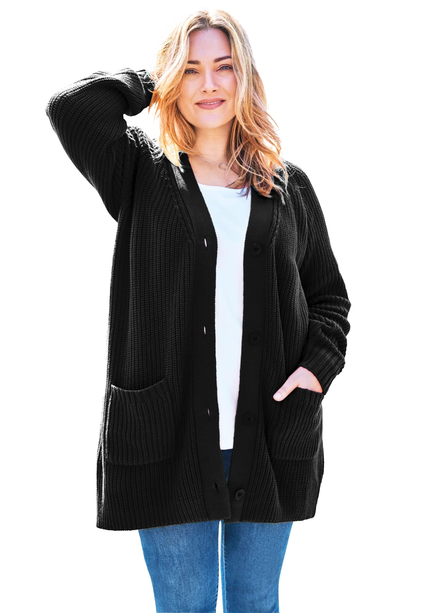 womens black cardigan sweater plus size