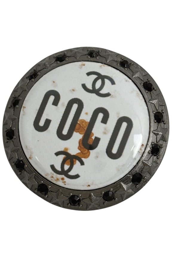 Pre-Owned CHANEL Coco Mark Round Brooch Logo Star Metal Silver White Women's (Good)