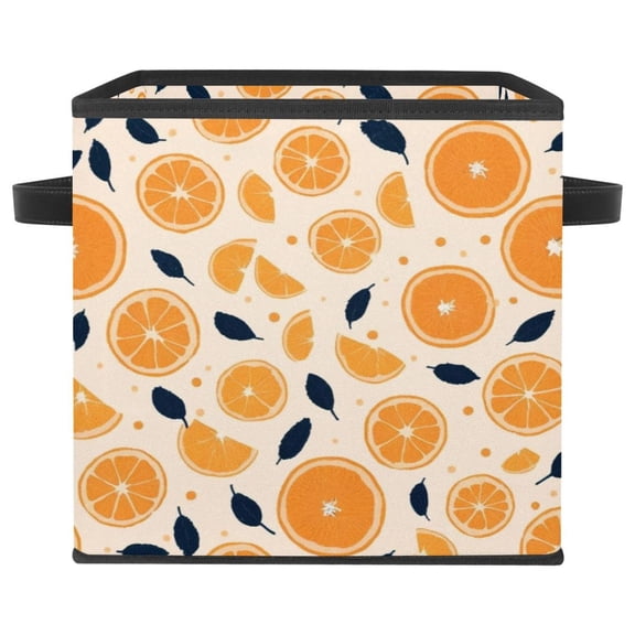 RATGDN Collapsible Fabric Cube Storage Bin with Double Handles for Living Room Bedroom Office Black - Orange Juice Fruit