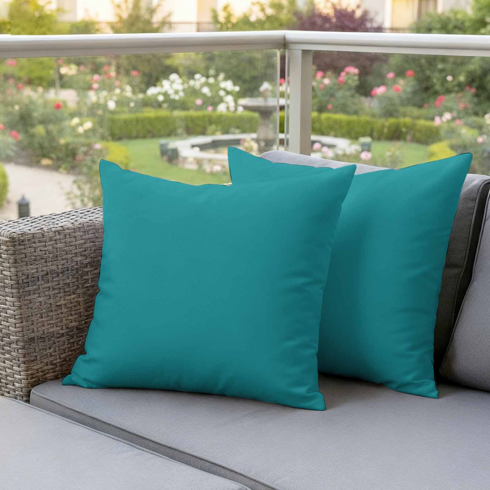 Teal Outdoor Pillow Covers Set of 2 Solid Color Waterproof Throw Pillow Cover Decorative Cushion Cases for Patio Porch Garden 24X24 Inch