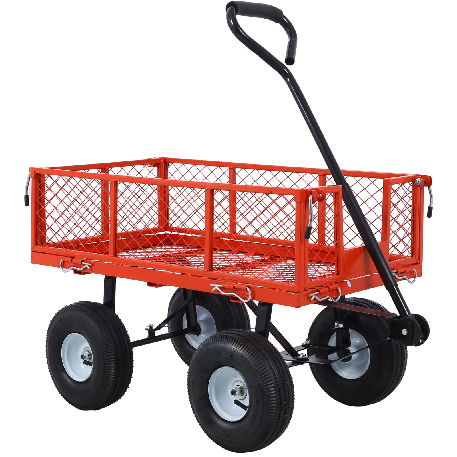 Leumius Heavy Duty Steel Garden Cart with Removable Sides,34"x18",550 lb Capacity,10" Wheels,Utility Cart for Yard Work Hauling,Red