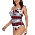 thumbnail image 3 of Yiaed Buffalo Plaid Forest Print Women One Piece Swimsuits Tummy Control One Shoulder Bathing Suits Pattern Ruffle Swimwear-Large, 3 of 8