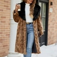 thumbnail image 3 of FNFYFH Women's Lapel Faux Fur Coat Long Leopard Print Fleece Jackets Long Sleeve Winter Warm Shaggy Jacket, 3 of 9