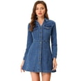thumbnail image 1 of Vestido De Mezclilla Informal De Manga Larga Con Cuello Enrollado Y Botones De Mezclilla Para Mujer Azul S, 1 of 6