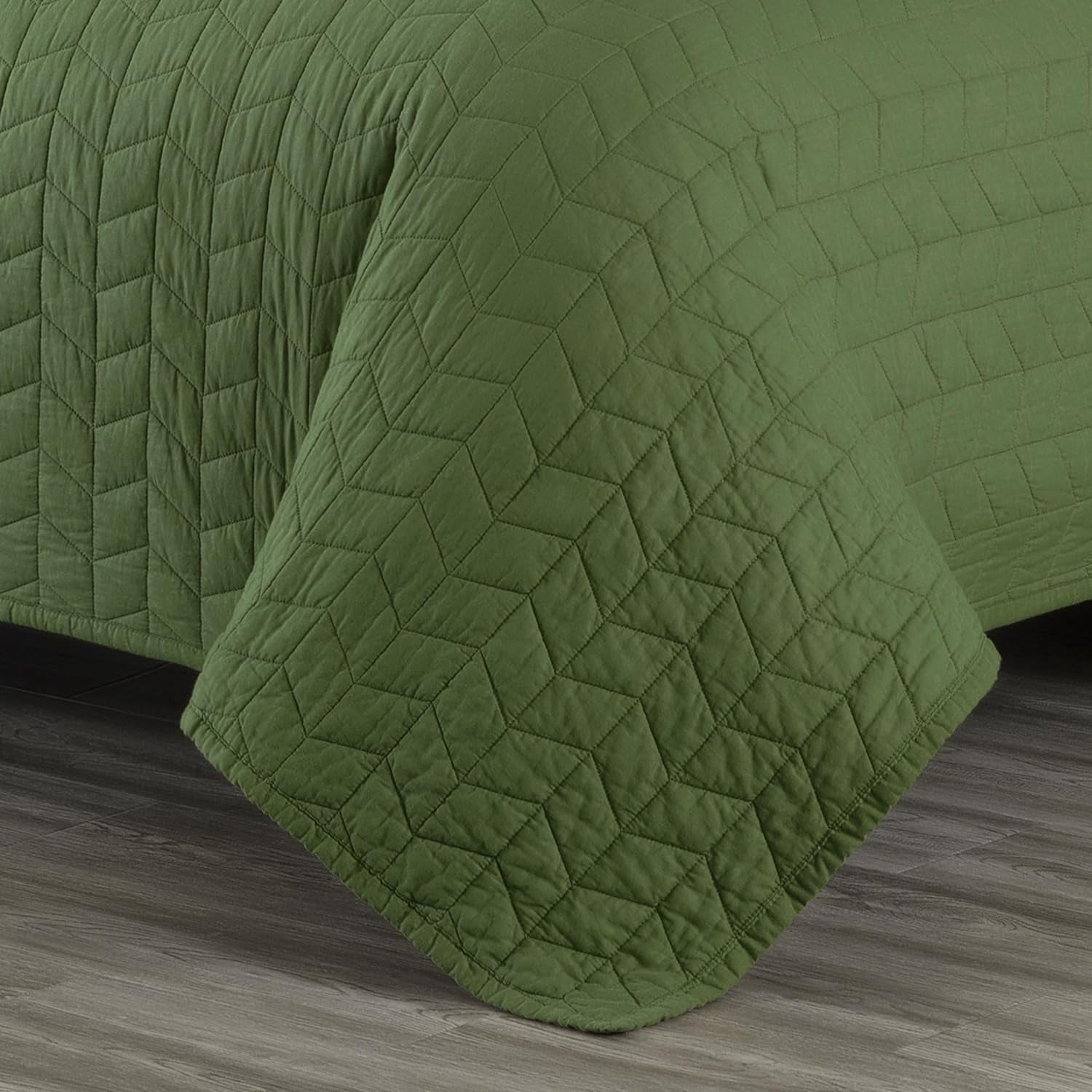 Chezmoi Collection 3-Piece Loden Green Geometric Quilt Bedding Sets, King