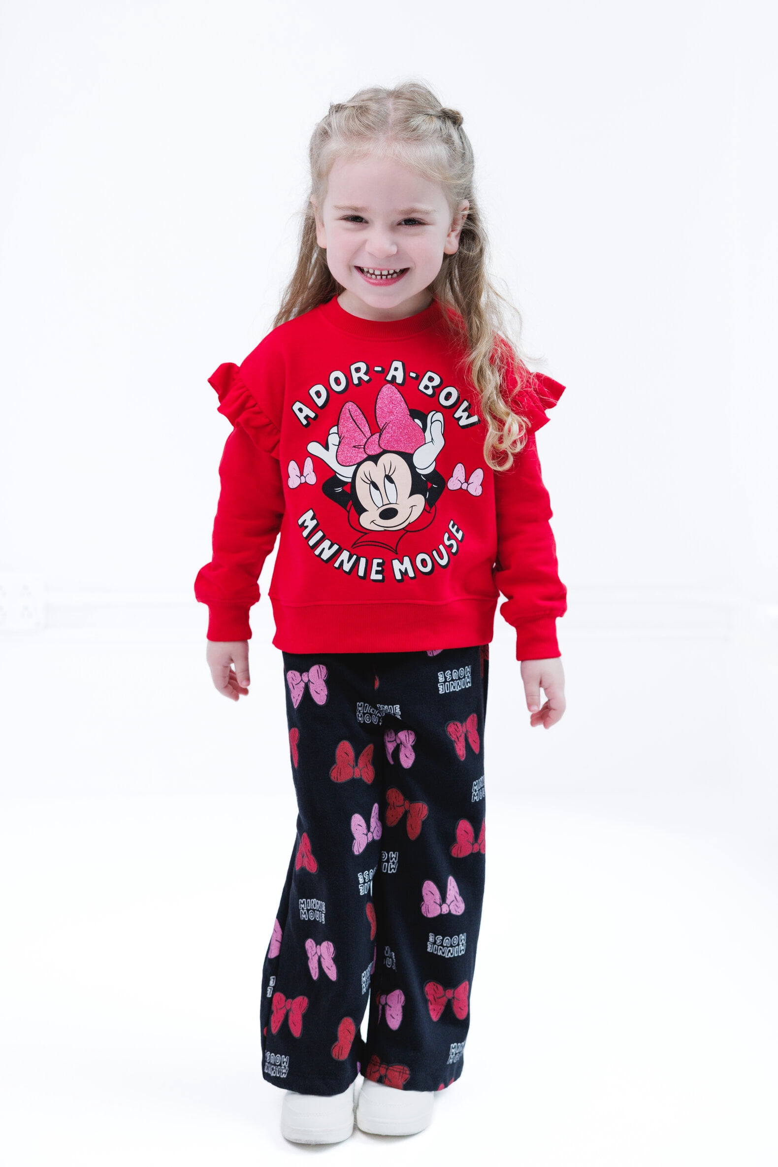 Disney Minnie Mouse Fleece Pullover Sweatshirt and Pants Outfit Set Logo Toddler to Big Kid