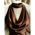 thumbnail image 3 of Brown Satin Halter-Neck Bodycon Mini Dress With Ruched Waist And Cowl Neckline, 3 of 5