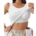 thumbnail image 3 of Wevis Women's Ribbed Tank Top with Built-in Bra, Scoop Neck Fitted Cami for Summer - WHITE_S, 3 of 5