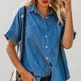 thumbnail image 4 of Spring/Summer Women Relaxed Fit Pure Color Denim Shirt With & Short Sleeves, 4 of 9