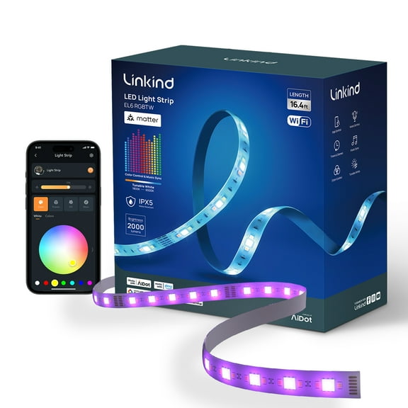 Linkind EL6 Matter Smart LED Color Changing Light Strip, 16.4ft