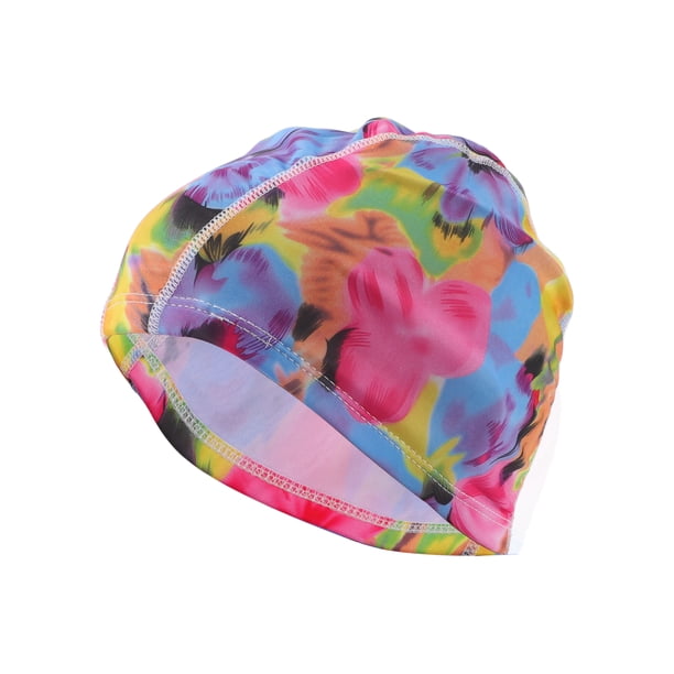 Gorro de Natación de Patrón Floral de Elasticidad Única 1 Pc 5.91"x9.25" Rosa Azul Amarillo