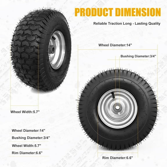 15x6.00-6 Replacement Lawn Mower Tires - 2 Pack Heavy Duty Rubber Tire and Wheel for Riding Lawn Mowers