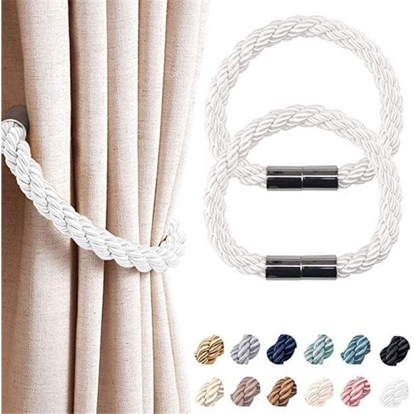 Chok 2 Pack Strong Magnetic Curtain Tiebacks Modern Simple Style Drape Tie Backs Convenient Decorative Weave Rope Curtain Holdbacks for Thin or Thick Home & Office Window Draperies