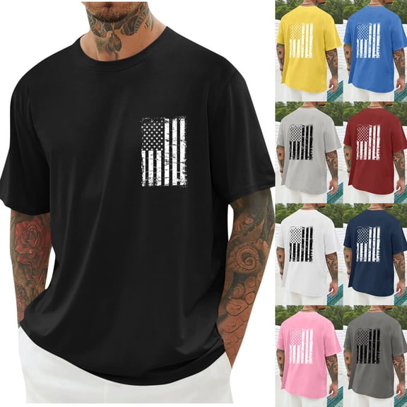 lcziwo American Flag Shirt Big and Tall Cotton Comfortable 4Th Of July Lightweight Shirts Family Print Casual Short Sleeve Crew Neck Tshirt White XXXL