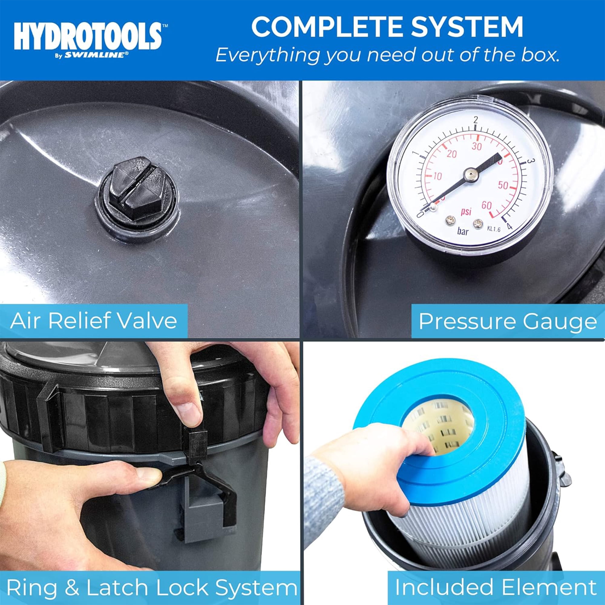 Swimline HYDROTOOLS 50 Sq Ft Cartridge Above Ground Pool Filter Pump System