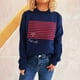 thumbnail image 4 of Suéter de cuello redondo para mujer, jersey de punto de poliéster con cuello redondo, manga larga, a rayas y contraste de color., 4 of 5