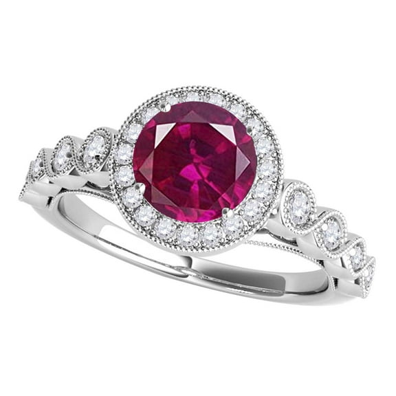 Mauli Jewels Rings for Women 1.20 Carat Diamond And Created Ruby Ring 4-prong 14k White Gold