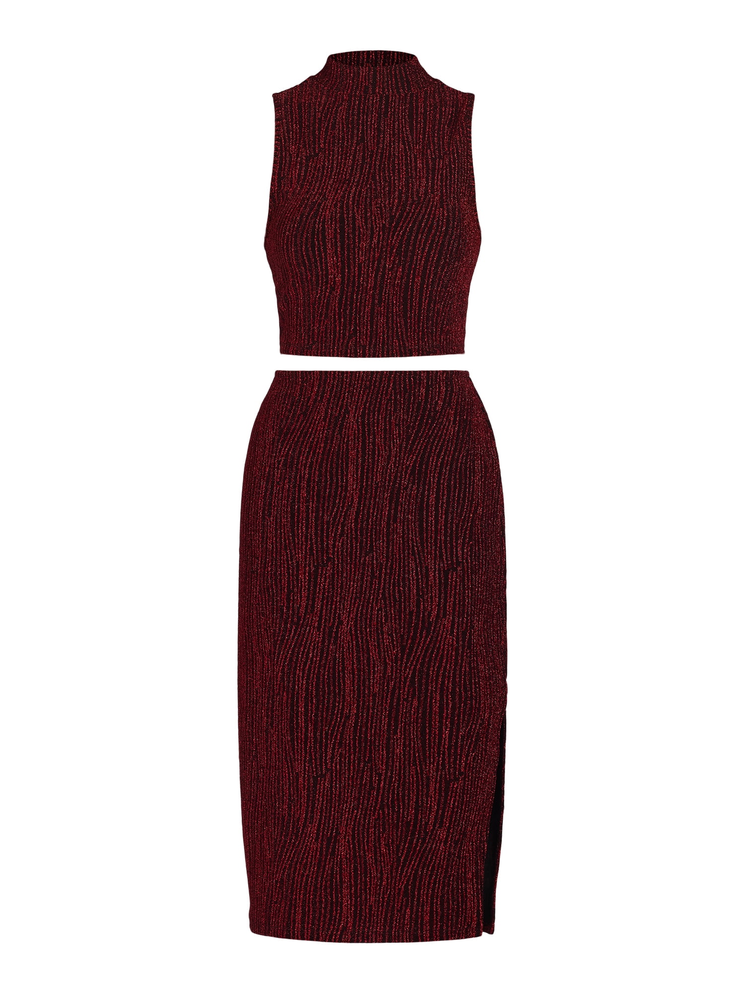 Madden NYC Women’s Shimmering Mock Neck Top and Skirt Set, 2-Piece, Sizes XXS-XXL