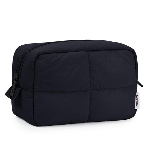 Bolsa de maquillaje Narwey Puffy acolchada para mujer de viaje, color negro
