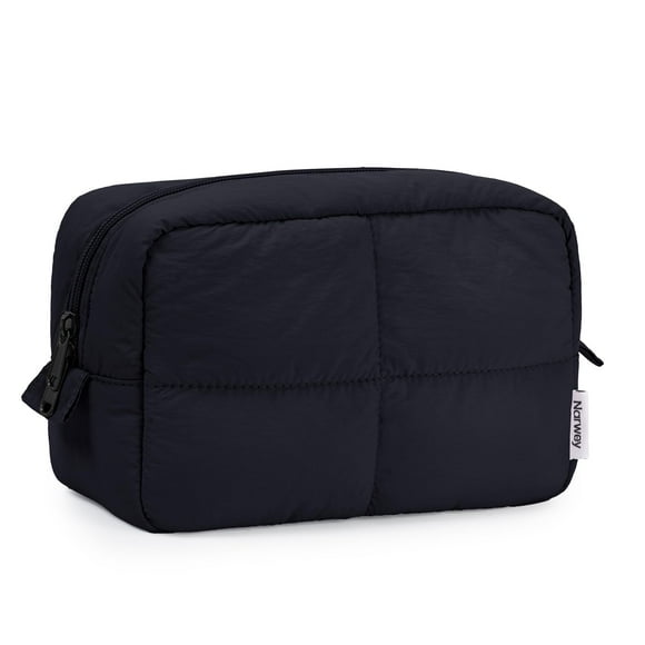 Bolsa de maquillaje Narwey Puffy acolchada para mujer de viaje, color negro