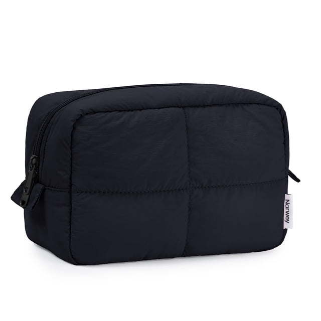 Bolsa de maquillaje Narwey Puffy acolchada para mujer de viaje, color negro