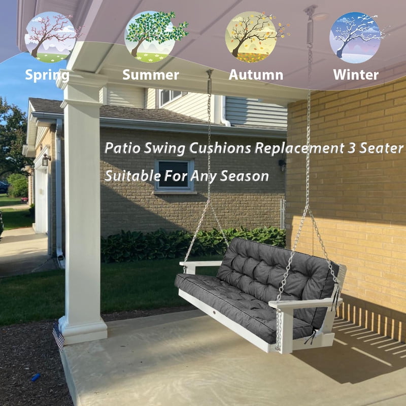 Swing Cushions 3 Seater Replacement, Waterproof Porch Swing Cushions, Thicken 5" Bench Cushions for Outdoor Furniture With Backrest , Patio Garden Loveseat Sofa Pads