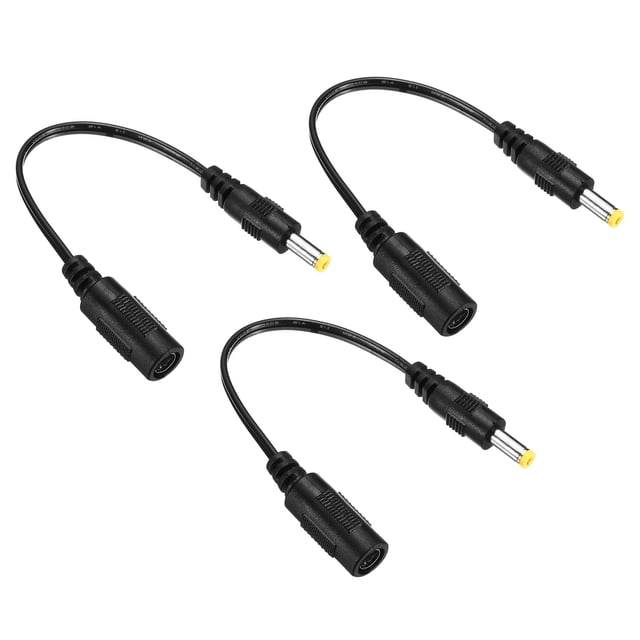 DC 5.5x2.1mm Hembra a 4.8x1.7mm Macho Extensión Cable Alimentación Adaptador Enchufe Cable para LED Lámpara Cámara CCTV, Negro Paquete de 3