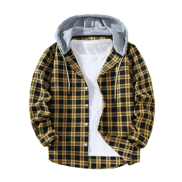 Ceisia Chemise à Capuche à Manches Longues pour Homme, Décontractée, à Carreaux Patchwork, Boutonnée, Cadeau