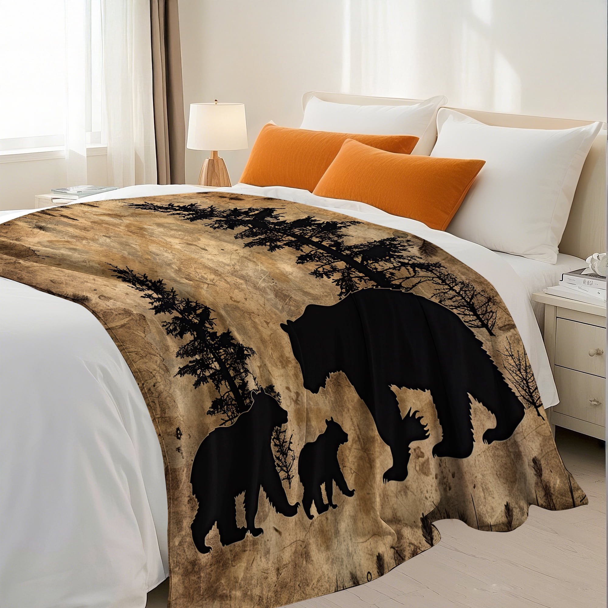 Flannel Fleece Throw Blanket Bed Blanket, Lightweight Cozy Plush Blanket for Sofa Couch, Black Bear 60"X80"