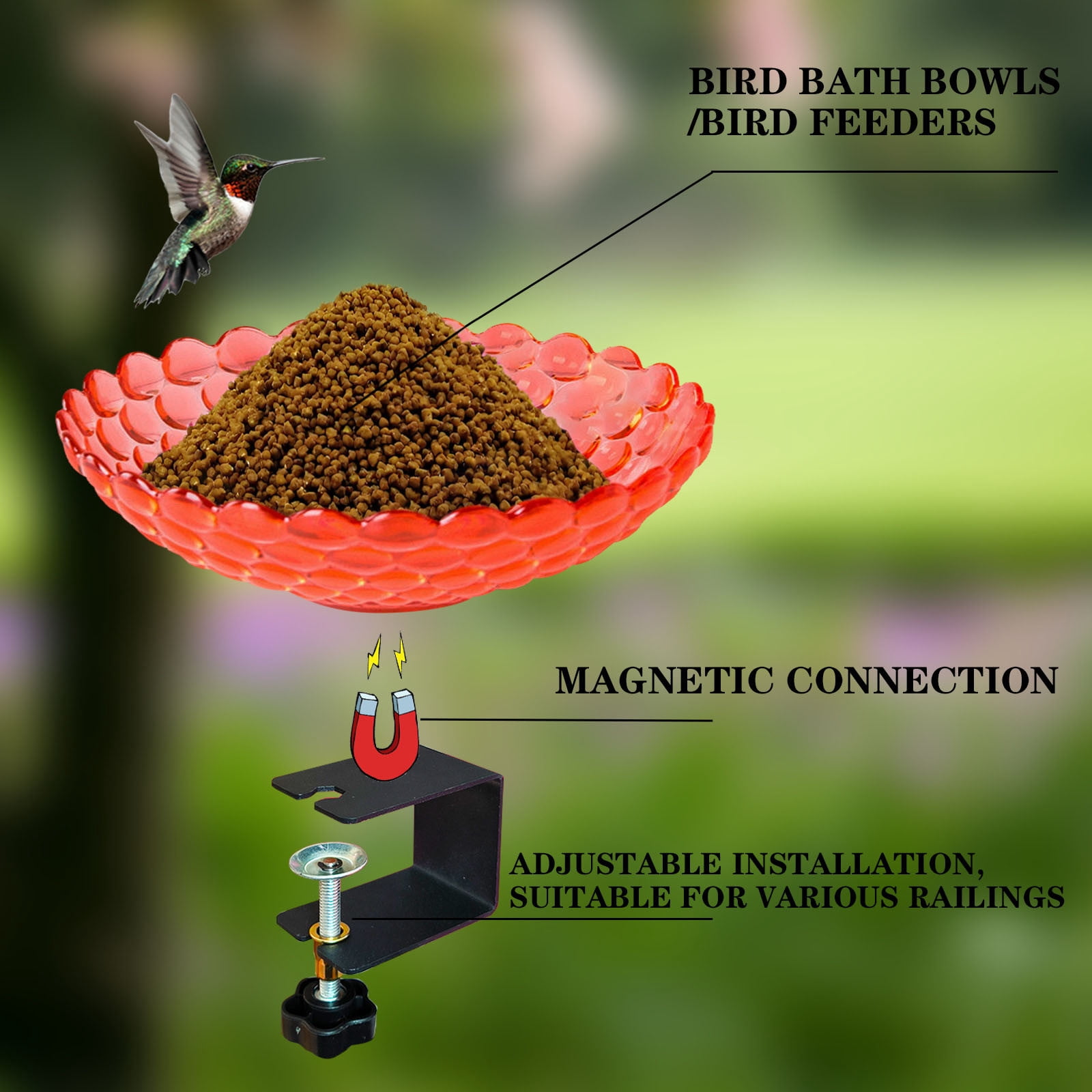 Outdoor Garden Decorations: Bird Bath and Feeder with Adjustable Height for Small Birds