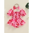 thumbnail image 4 of Bagilaanoe Newborn Baby Girl Summer Rompers Dress Daisy Print Short Sleeve Bodysuits + Headband 3M 6M 12M 18M Infant Patchwork A-line Dresses, 4 of 7