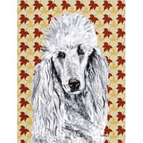 White Standard Poodle Fall Leaves Flag Garden Size