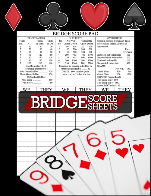 Bridge Score Sheet Bridge Accesories with 100 Bridge Score Pad