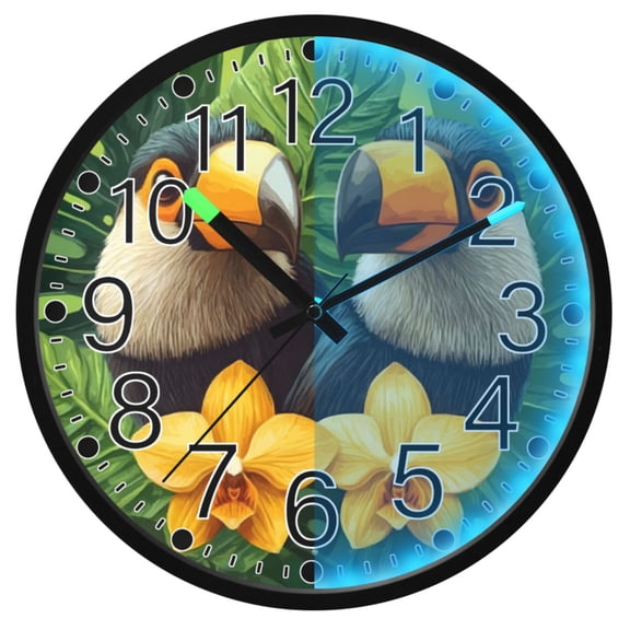 Ryvnso Toucan Palm Flower 12 Inch Night Light Wall Clock Silent Battery Operated Luminous Clocks