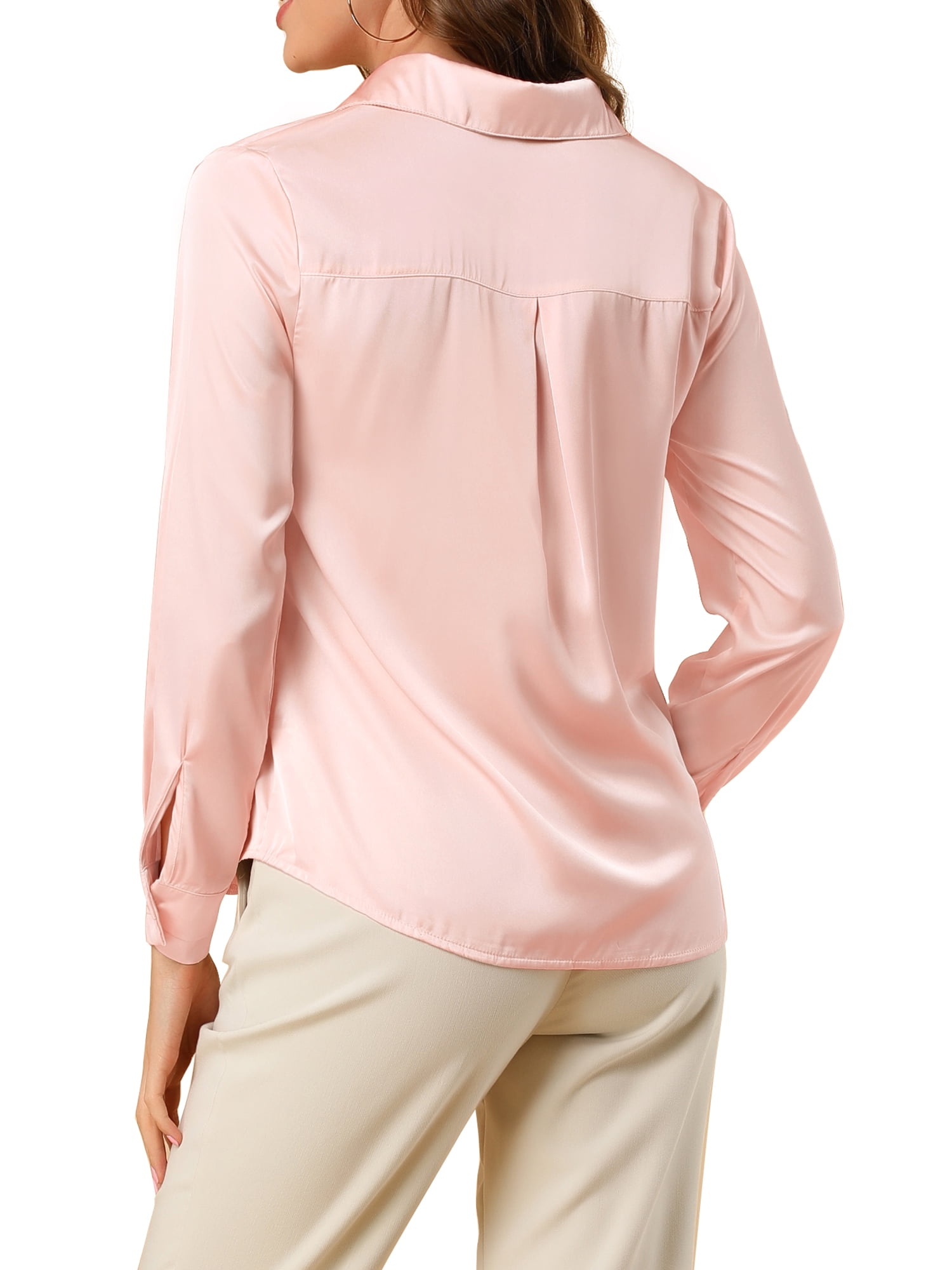 DARING DIVA Women's V Neck Classic Work Office Long Sleeve Shirt L Light Pink