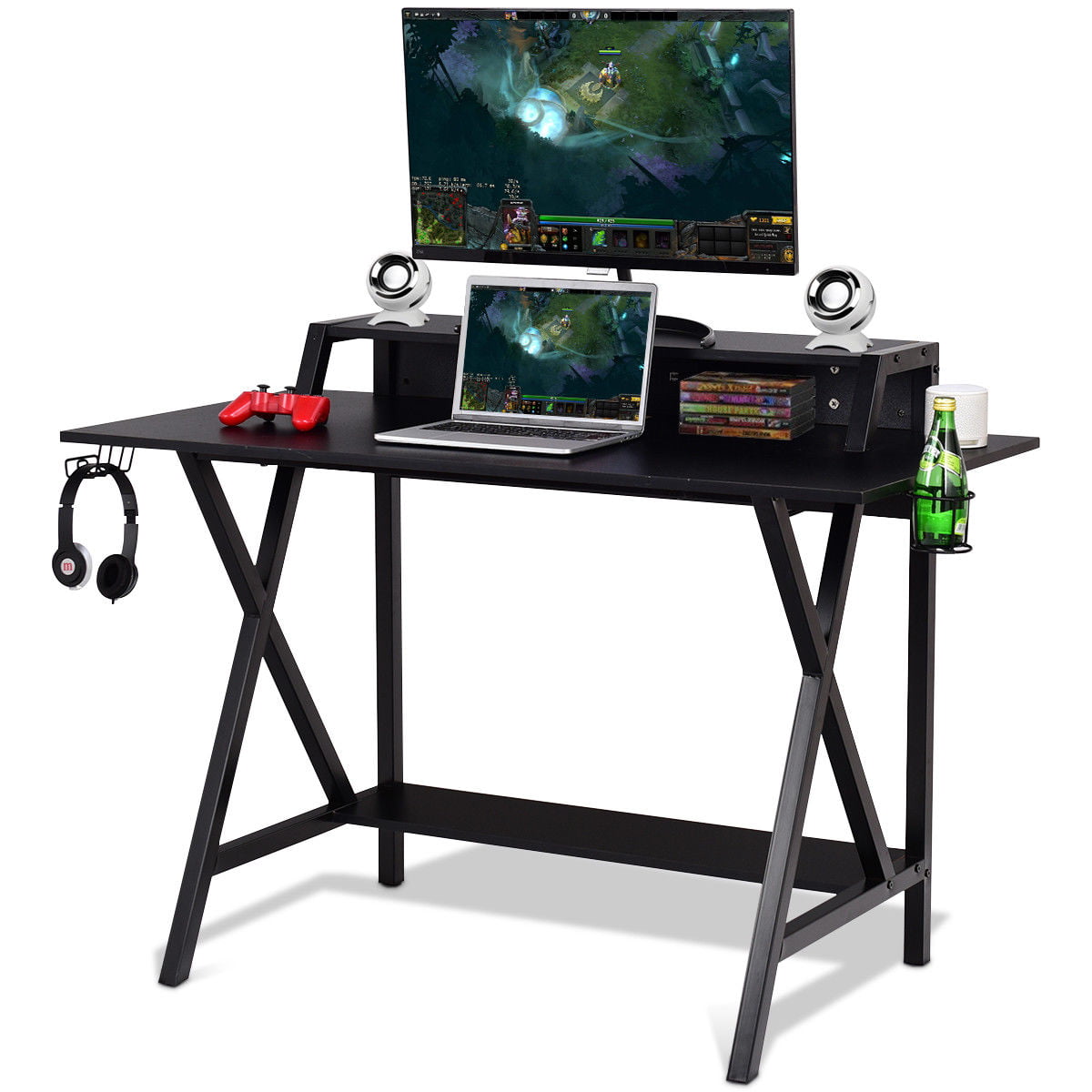 Gymax Gaming Desk With Cup Headphone Holder Power Strip Walmart