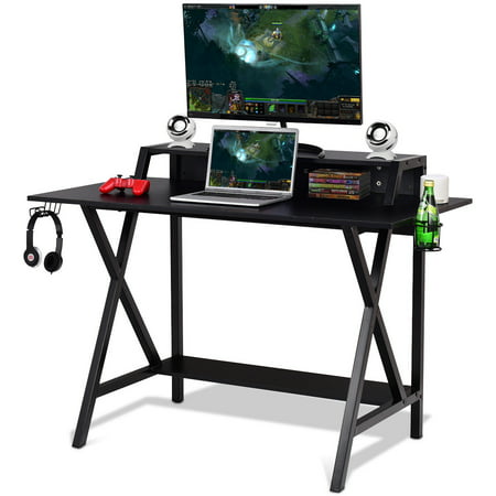 Gymax Gaming Desk All-In-One Professional Gamer Desk Cup Headphone Holder Power