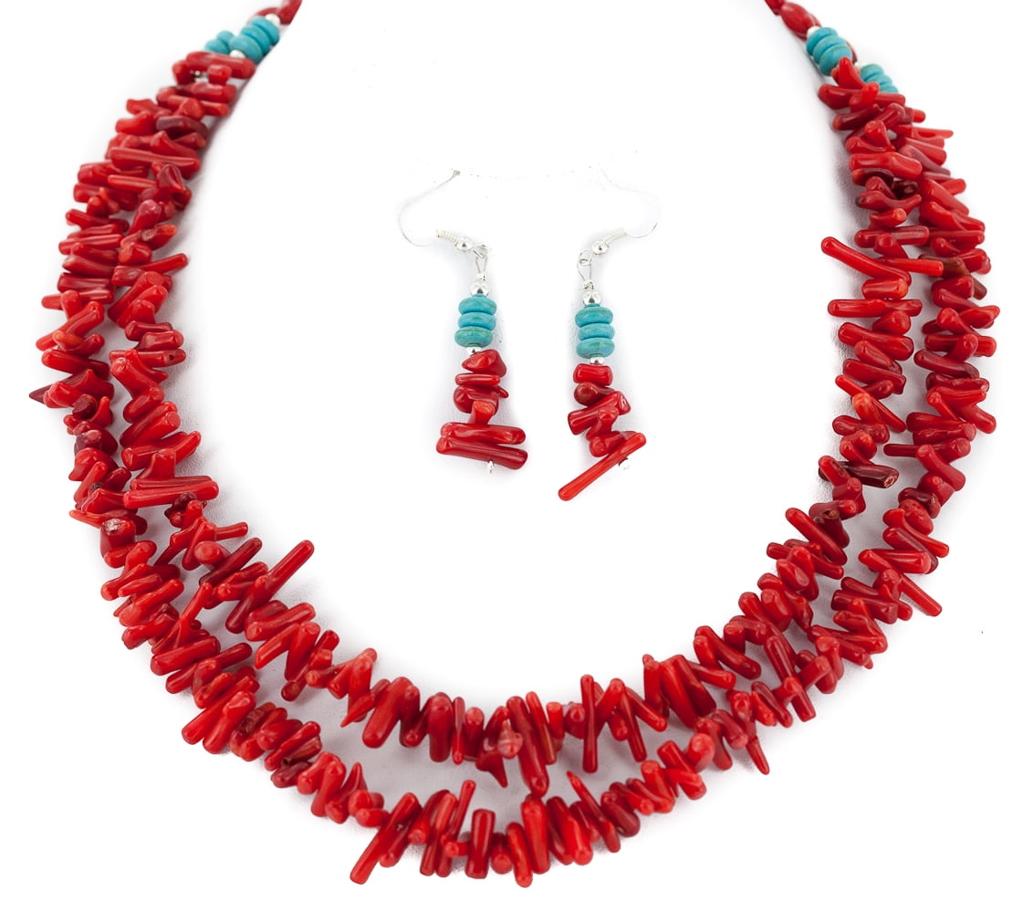600 Retail Tag 2 Strand Authentic Made by Charlene Little Navajo .925 Sterling Silver Hooks Coral Earrings and Native... by