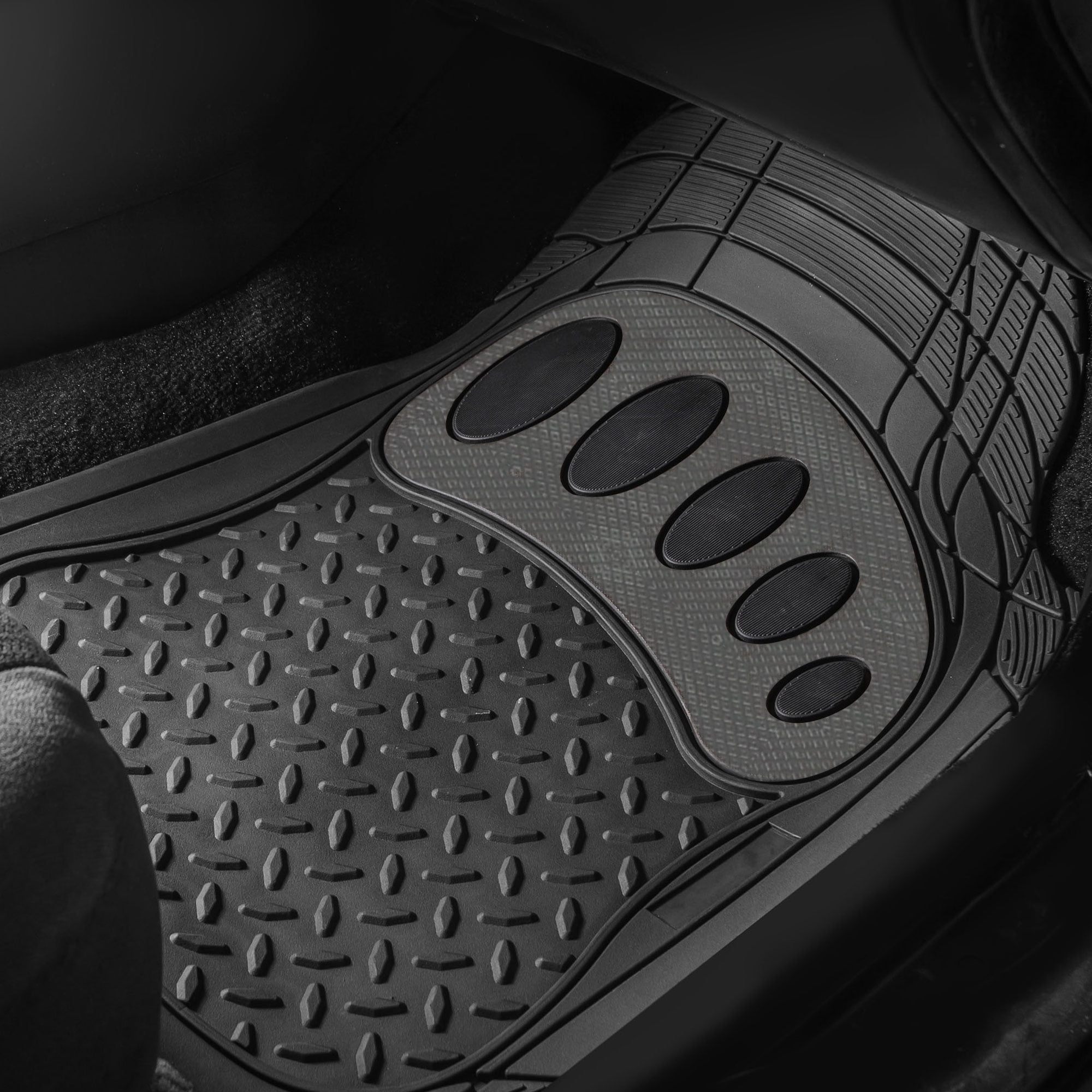 FH Group Trimmable ClimaProof Rubber Floor Mats With Footprint Design Black – Full Set