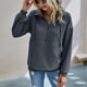 thumbnail image 2 of Jersey de manga larga con cuello con cremallera y dobladillo con puños acanalados, diseño de bolsillo grande, sudadera informal elegante para mujer, gris oscuro S, 2 of 6