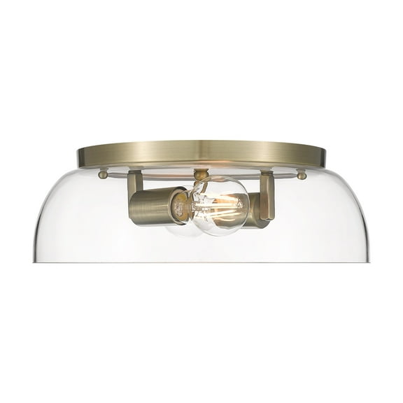 Yep by Golden Lighting Duncan 2-light Flush Mount in Aged Brass and Clear Glass