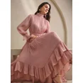 thumbnail image 6 of High-Neck Long Sleeve Pleated Ruffle Hem Maxi Dress In Mist Green, 6 of 26