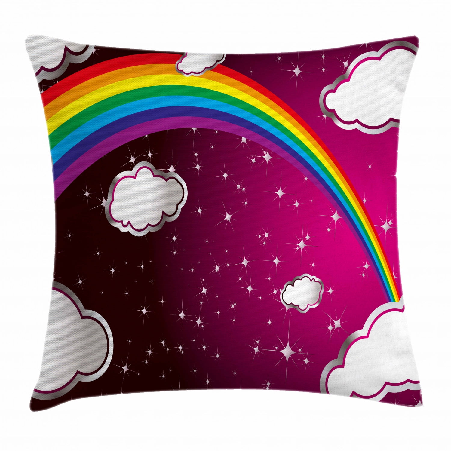 Cartoon Throw Pillow Cushion Cover, Rainbow Image with Colors Star Like